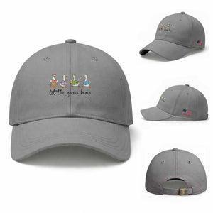 Let the Games Begin Cute Geese Baseball Cap Field Day Whimsical School Sports TS02 Baseball Cap Universal Fit Sport Gray Print Your Wear