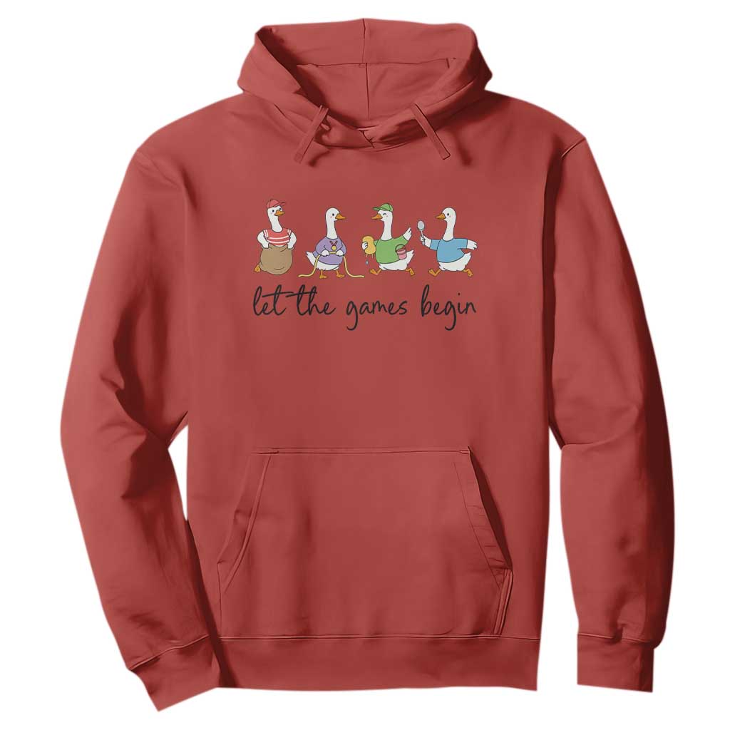 Let the Games Begin Cute Geese Hoodie Field Day Whimsical School Sports TS02 Red Print Your Wear