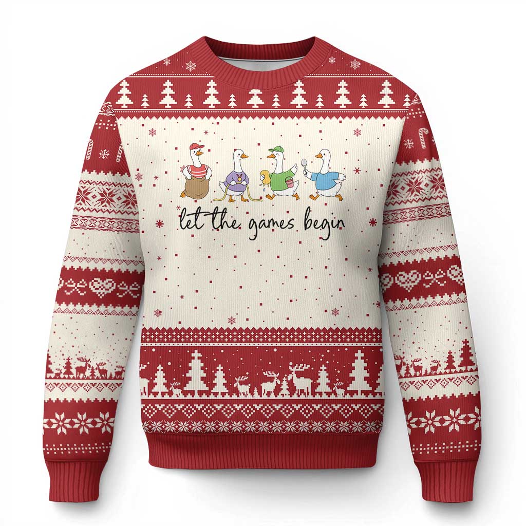 Let the Games Begin Cute Geese Ugly Christmas Sweater Field Day Whimsical School Sports TS02 Beige Red Print Your Wear