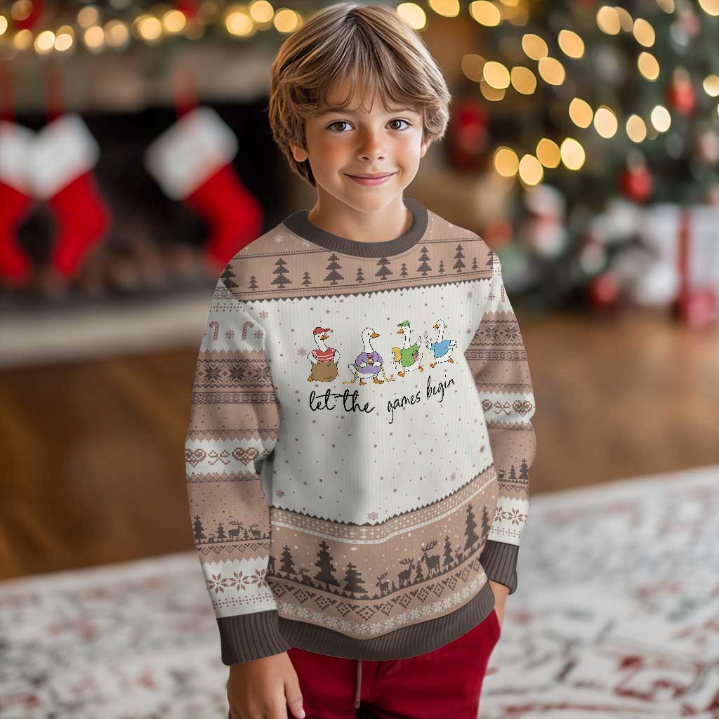 Let the Games Begin Cute Geese Ugly Christmas Sweater Field Day Whimsical School Sports TS02 Mocha Mousse Print Your Wear