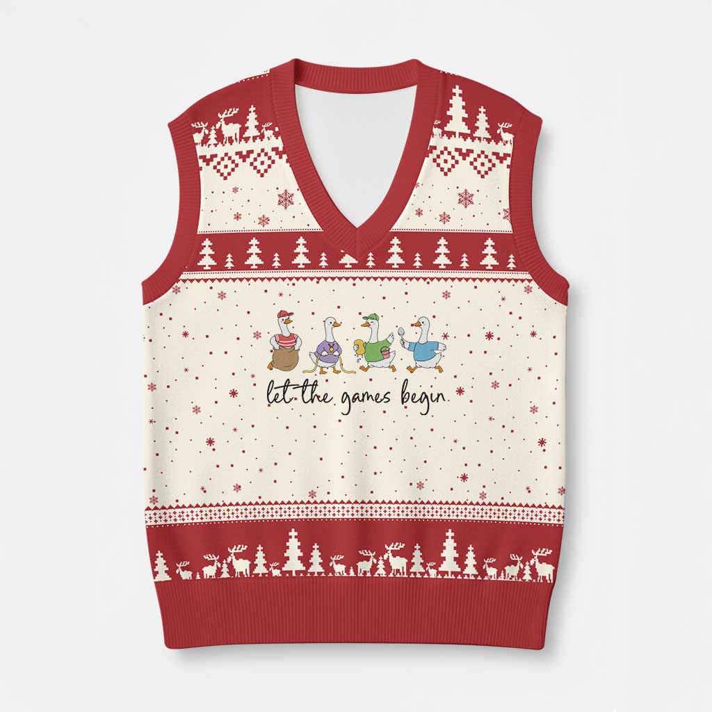 Let the Games Begin Cute Geese V-Neck Knit Sweater Vest Field Day Whimsical School Sports TS02 Beige Red Print Your Wear