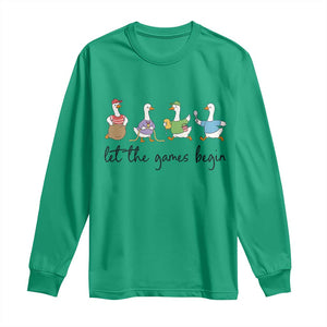 Let the Games Begin Cute Geese Long Sleeve Shirt Field Day Whimsical School Sports TS02 Irish Green Print Your Wear
