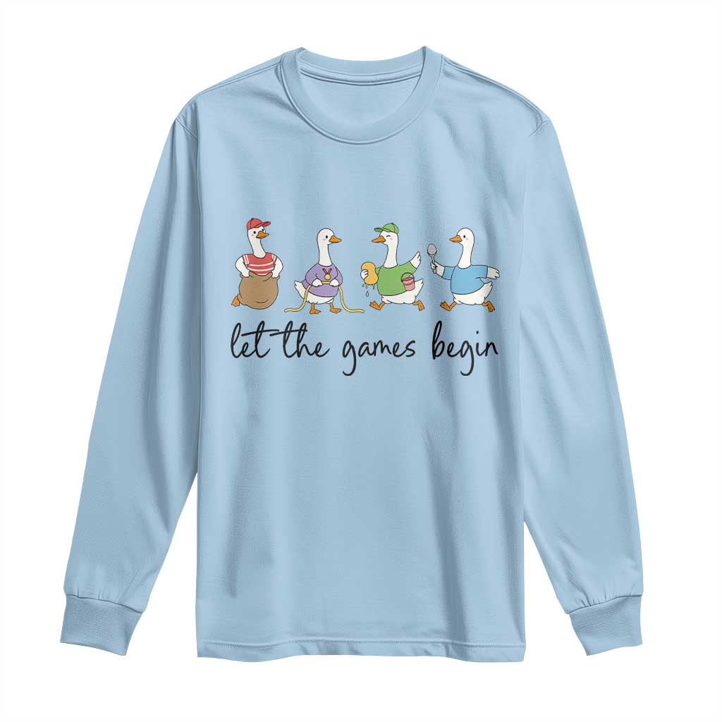 Let the Games Begin Cute Geese Long Sleeve Shirt Field Day Whimsical School Sports TS02 Light Blue Print Your Wear