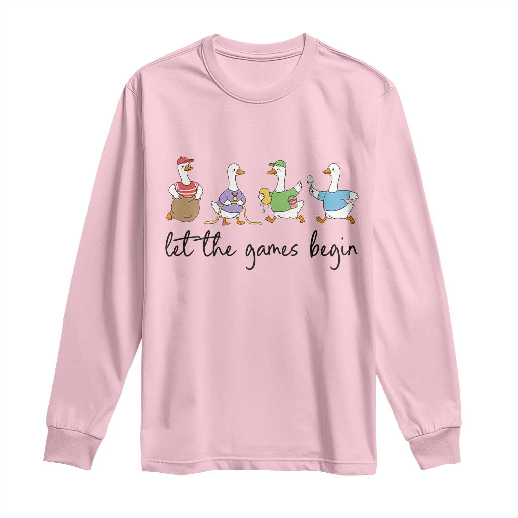 Let the Games Begin Cute Geese Long Sleeve Shirt Field Day Whimsical School Sports TS02 Light Pink Print Your Wear
