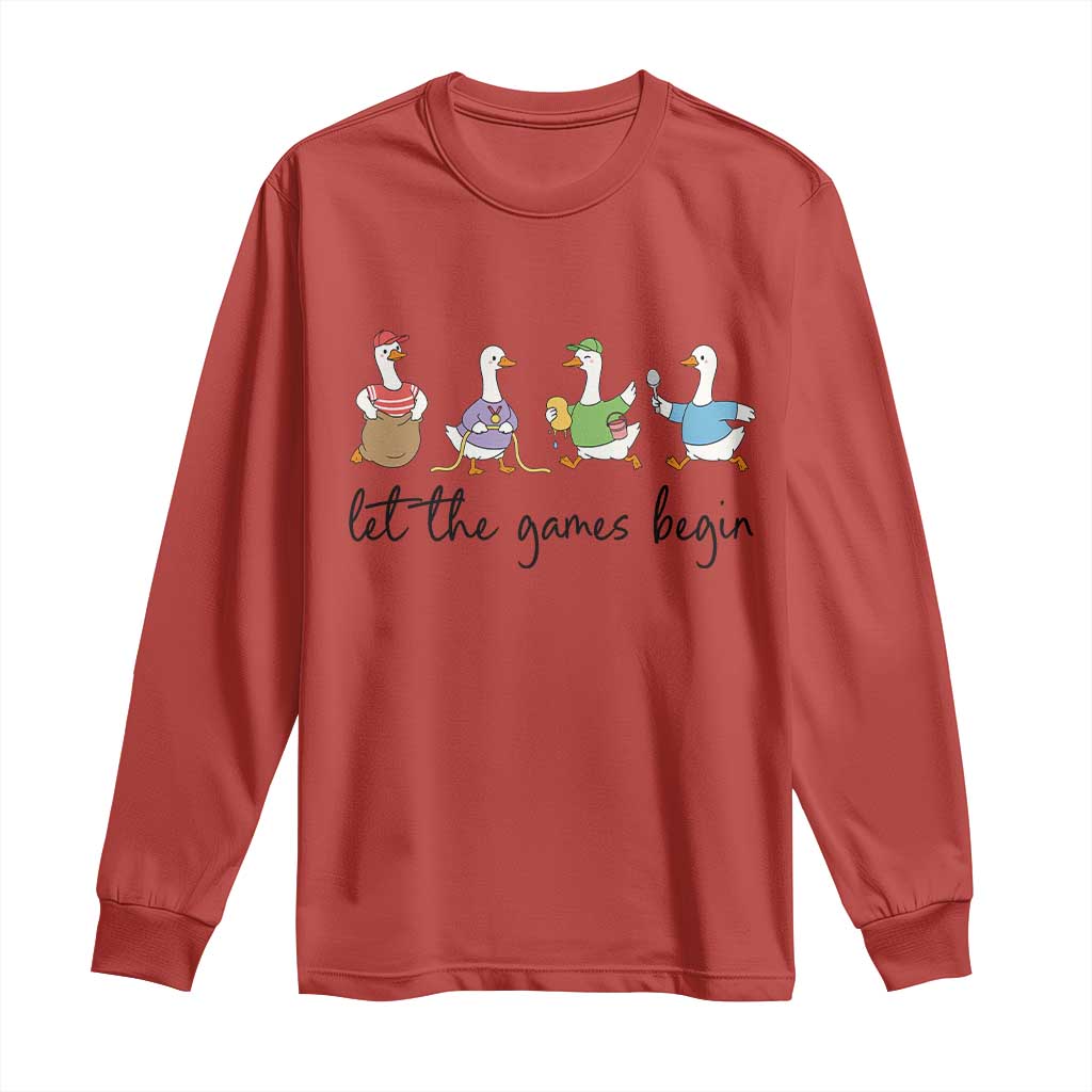 Let the Games Begin Cute Geese Long Sleeve Shirt Field Day Whimsical School Sports TS02 Red Print Your Wear