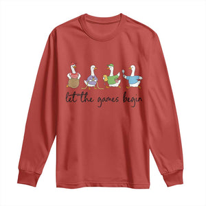 Let the Games Begin Cute Geese Long Sleeve Shirt Field Day Whimsical School Sports TS02 Red Print Your Wear