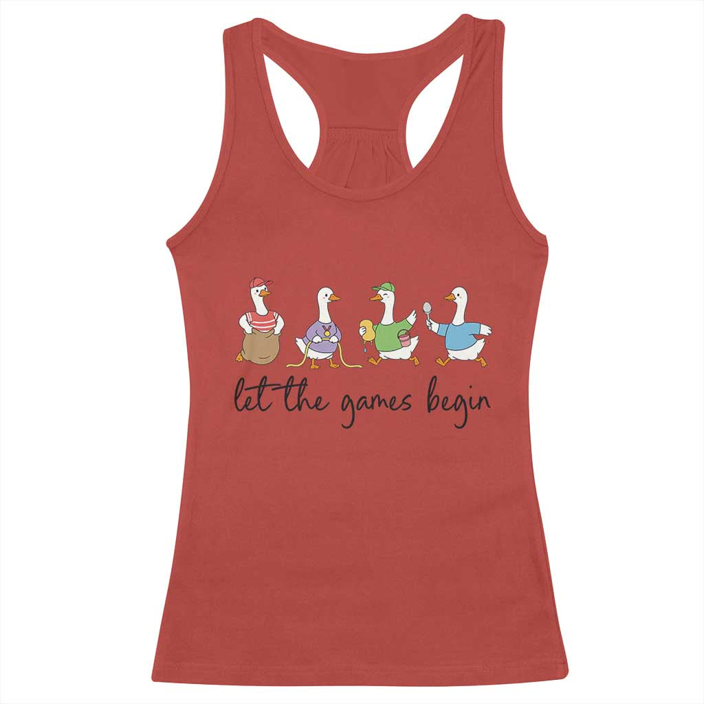Let the Games Begin Cute Geese Racerback Tank Top Field Day Whimsical School Sports TS02 Red Print Your Wear