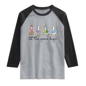 Let the Games Begin Cute Geese Raglan Shirt Field Day Whimsical School Sports TS02 Heather Gray Black Print Your Wear