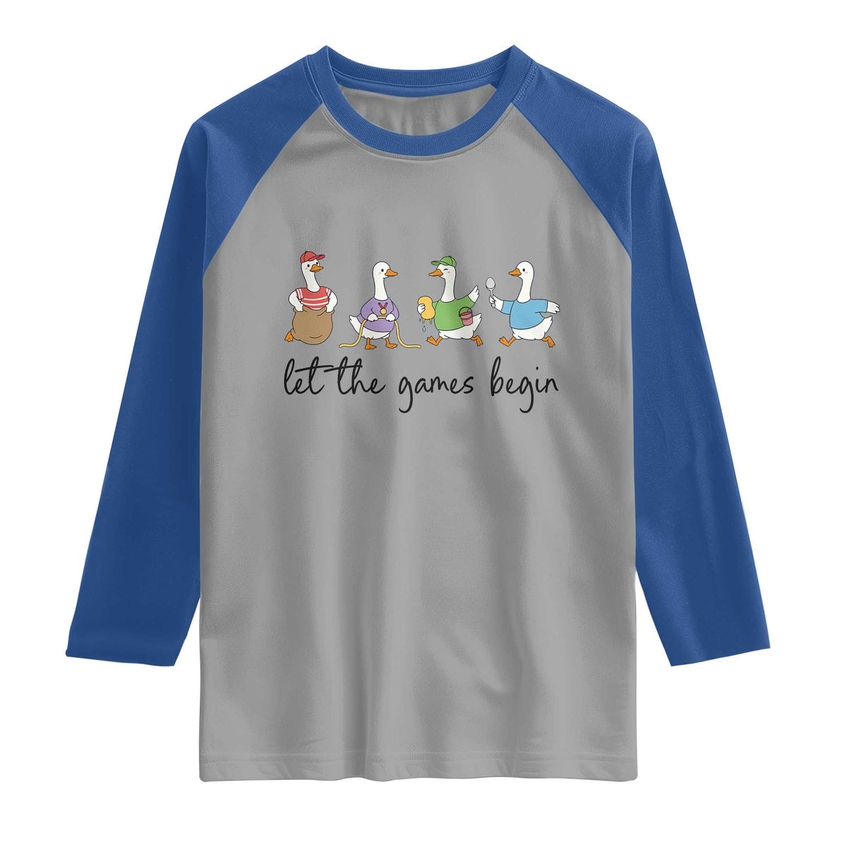 Let the Games Begin Cute Geese Raglan Shirt Field Day Whimsical School Sports TS02 Sport Gray Royal Print Your Wear