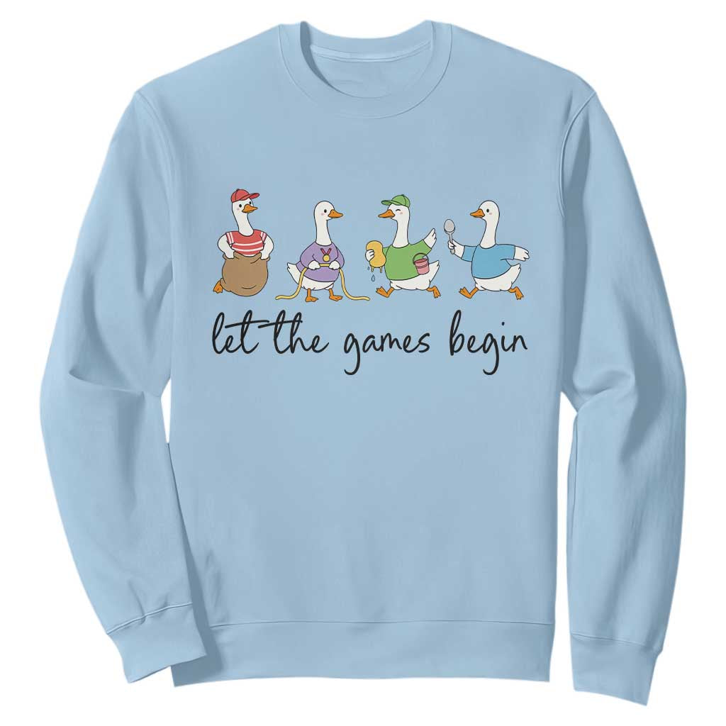 Let the Games Begin Cute Geese Sweatshirt Field Day Whimsical School Sports TS02 Light Blue Print Your Wear