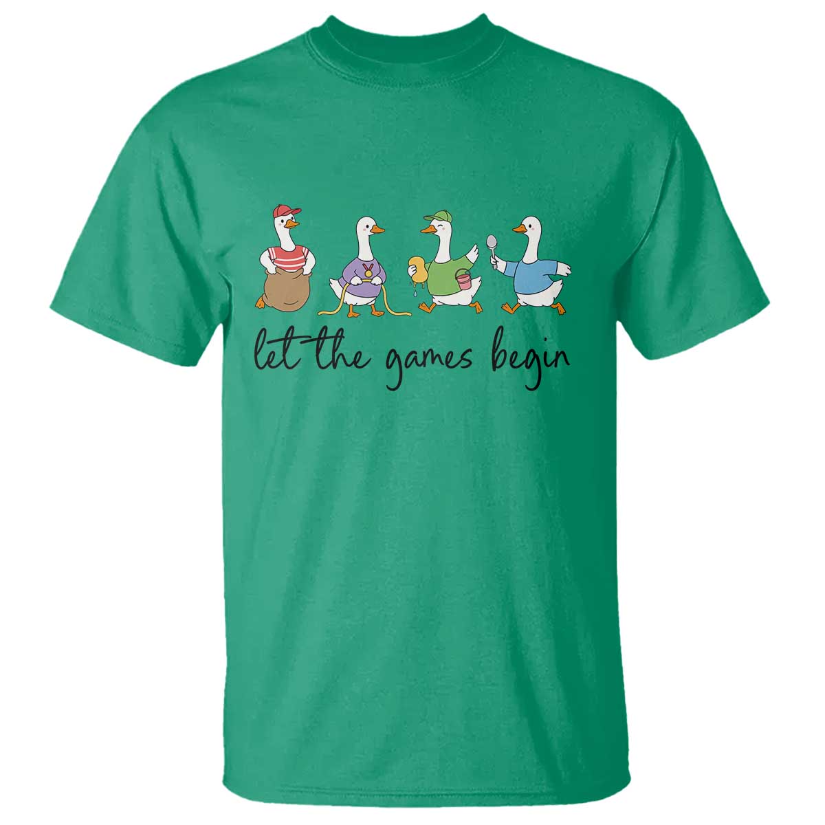 Let the Games Begin Cute Geese T Shirt Field Day Whimsical School Sports TS02 Irish Green Print Your Wear