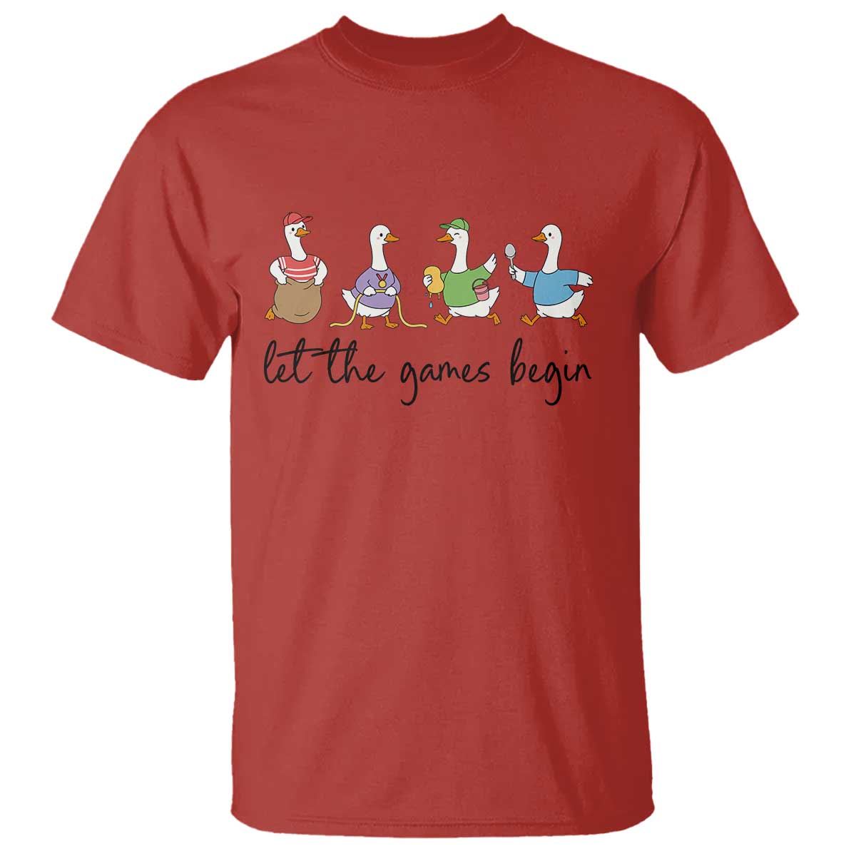 Let the Games Begin Cute Geese T Shirt Field Day Whimsical School Sports TS02 Red Print Your Wear