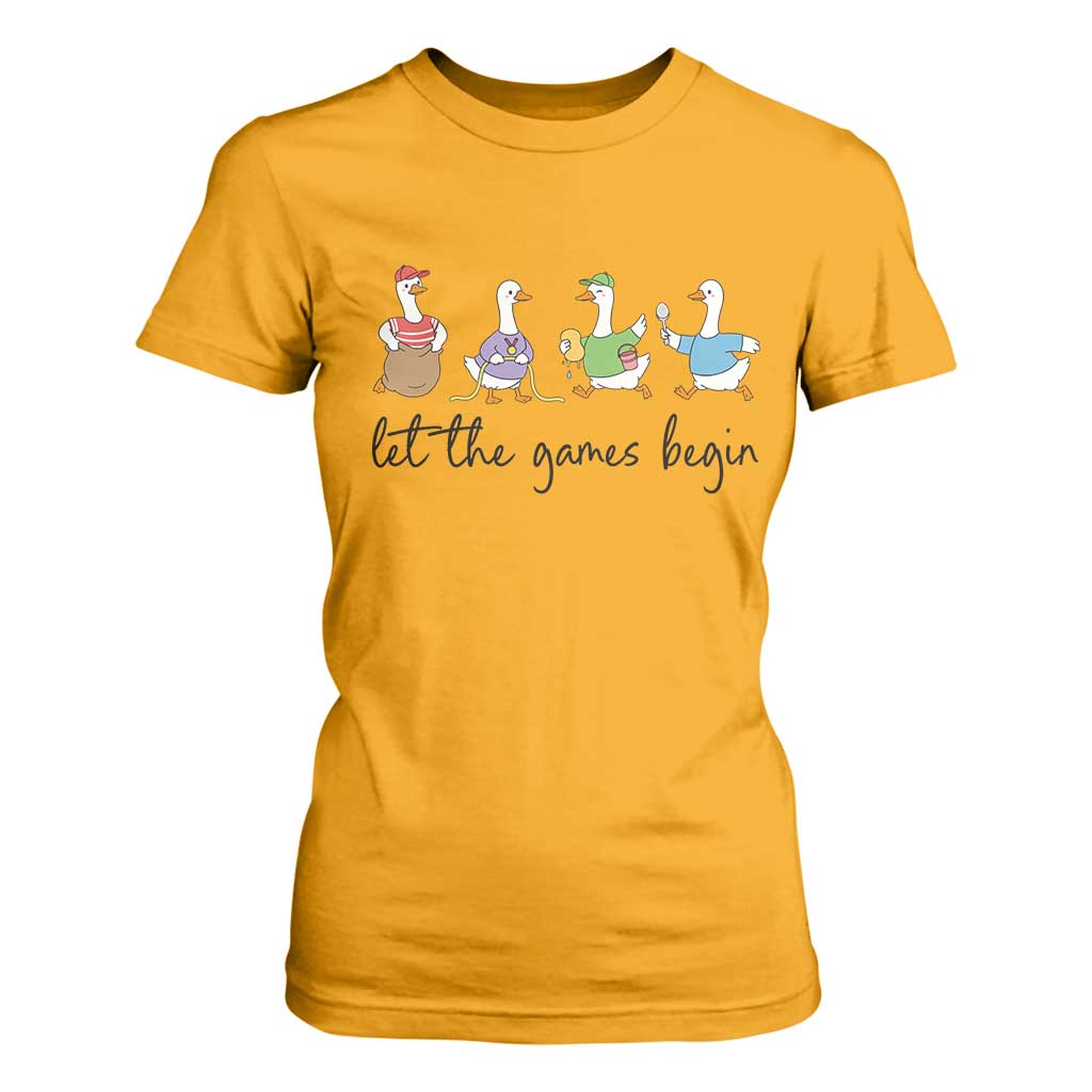 Let the Games Begin Cute Geese T Shirt For Women Field Day Whimsical School Sports TS02 Gold Print Your Wear