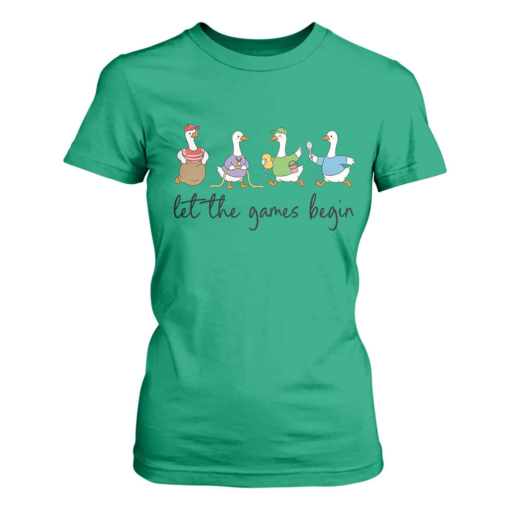 Let the Games Begin Cute Geese T Shirt For Women Field Day Whimsical School Sports TS02 Irish Green Print Your Wear