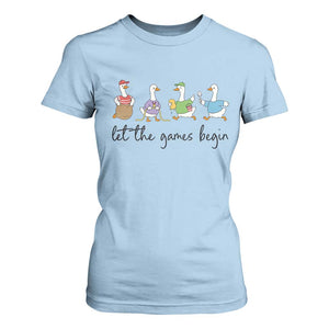 Let the Games Begin Cute Geese T Shirt For Women Field Day Whimsical School Sports TS02 Light Blue Print Your Wear