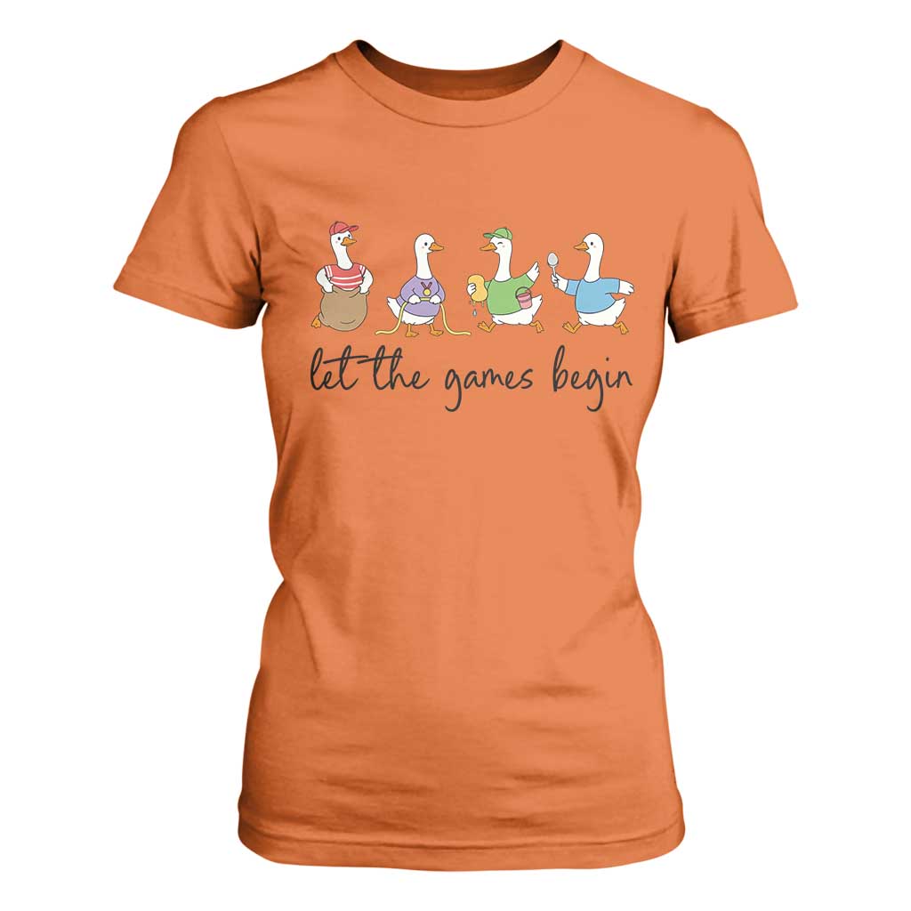 Let the Games Begin Cute Geese T Shirt For Women Field Day Whimsical School Sports TS02 Orange Print Your Wear