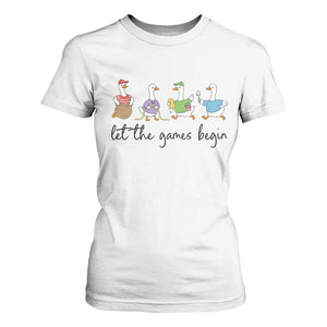 Let the Games Begin Cute Geese T Shirt For Women Field Day Whimsical School Sports TS02 White Print Your Wear