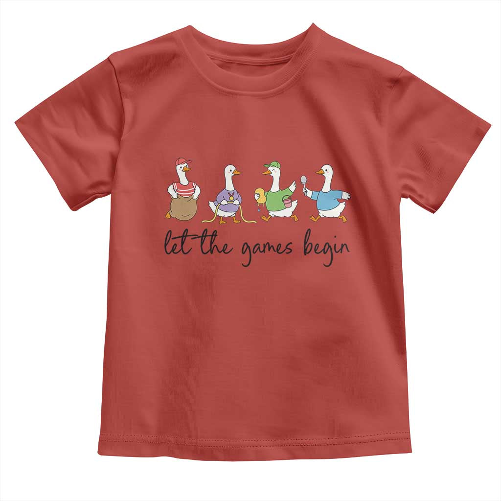 Let the Games Begin Cute Geese Toddler T Shirt Field Day Whimsical School Sports TS02 Red Print Your Wear