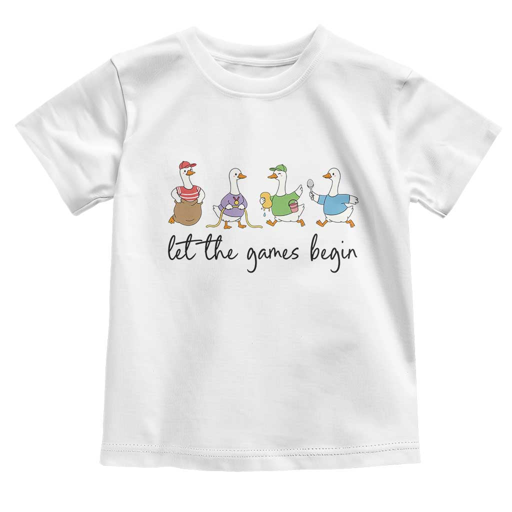 Let the Games Begin Cute Geese Toddler T Shirt Field Day Whimsical School Sports TS02 White Print Your Wear