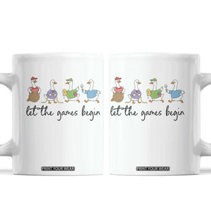 Let the Games Begin Cute Geese Coffee Mug Field Day Whimsical School Sports TS02 White Print Your Wear