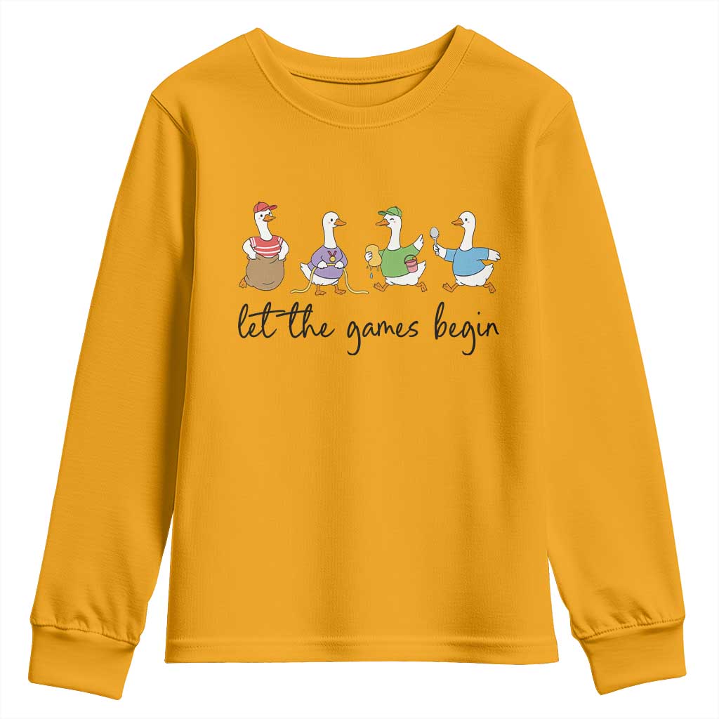 Let the Games Begin Cute Geese Youth Sweatshirt Field Day Whimsical School Sports TS02 Gold Print Your Wear
