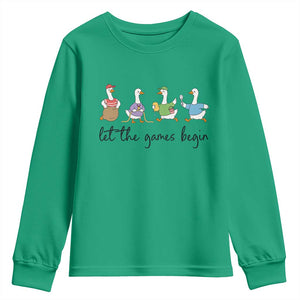 Let the Games Begin Cute Geese Youth Sweatshirt Field Day Whimsical School Sports TS02 Irish Green Print Your Wear