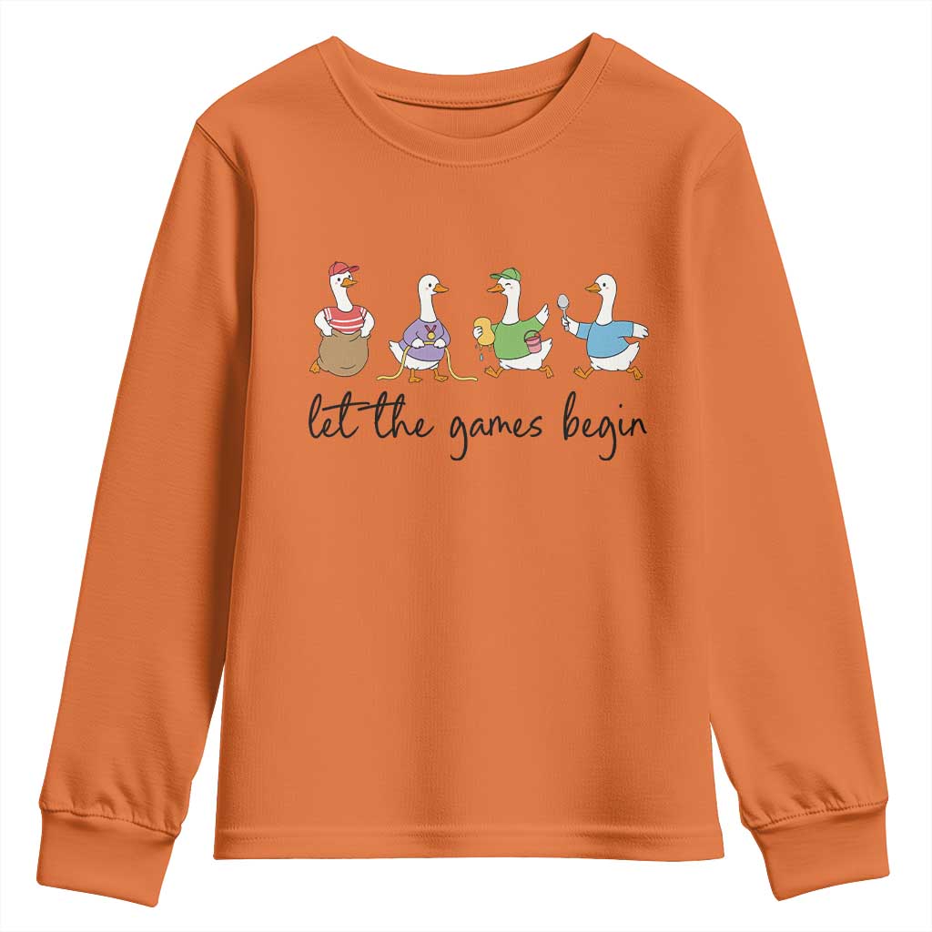 Let the Games Begin Cute Geese Youth Sweatshirt Field Day Whimsical School Sports TS02 Orange Print Your Wear