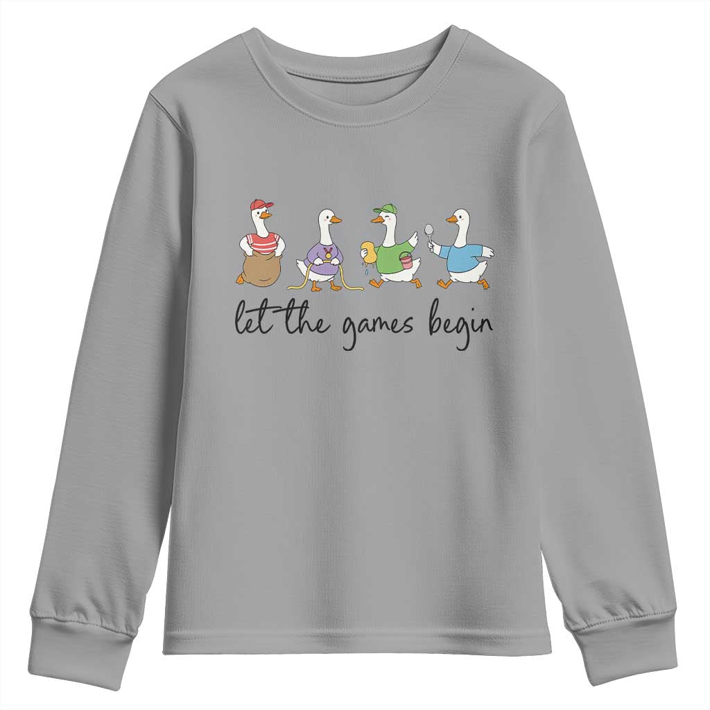 Let the Games Begin Cute Geese Youth Sweatshirt Field Day Whimsical School Sports TS02 Sport Gray Print Your Wear