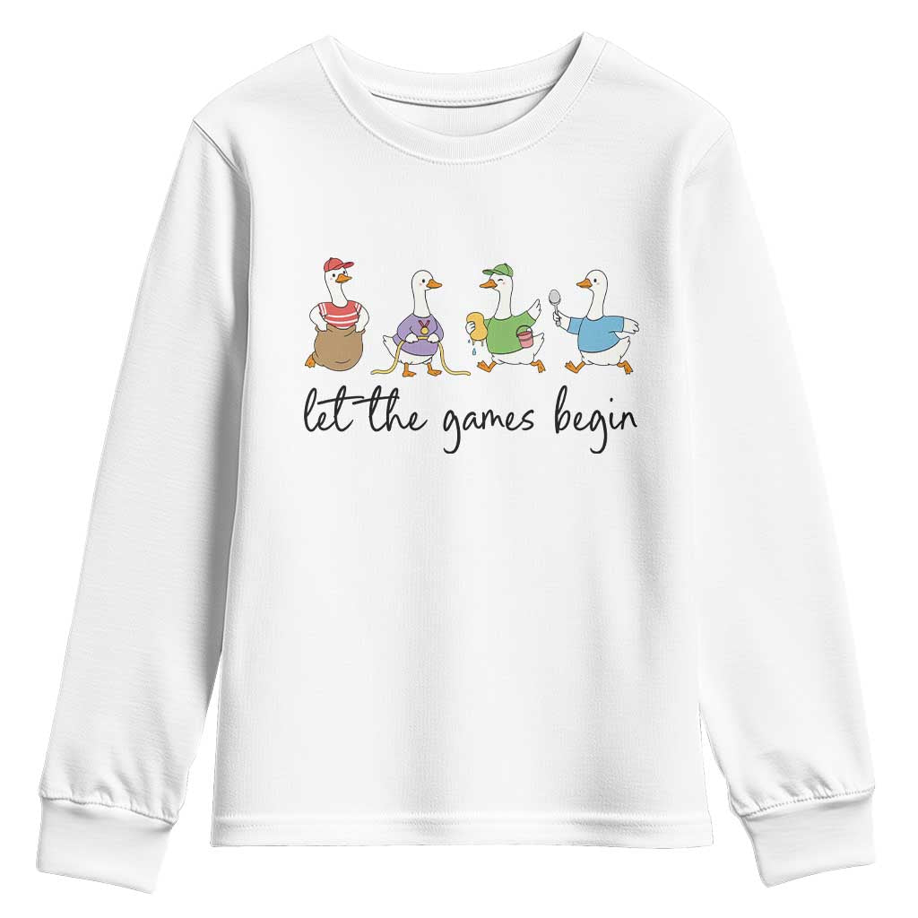 Let the Games Begin Cute Geese Youth Sweatshirt Field Day Whimsical School Sports TS02 White Print Your Wear