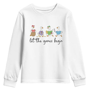 Let the Games Begin Cute Geese Youth Sweatshirt Field Day Whimsical School Sports TS02 White Print Your Wear