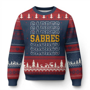 Retro Sabres Name Script Style Ugly Christmas Sweater Vintage Distressed Sports Spirit Fan Pride TS02 Navy Red Print Your Wear