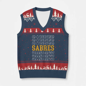 Retro Sabres Name Script Style V-Neck Knit Sweater Vest Vintage Distressed Sports Spirit Fan Pride TS02 Navy Red Print Your Wear