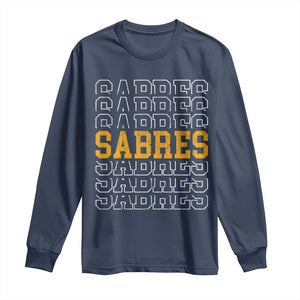 Retro Sabres Name Script Style Long Sleeve Shirt Vintage Distressed Sports Spirit Fan Pride TS02 Navy Print Your Wear