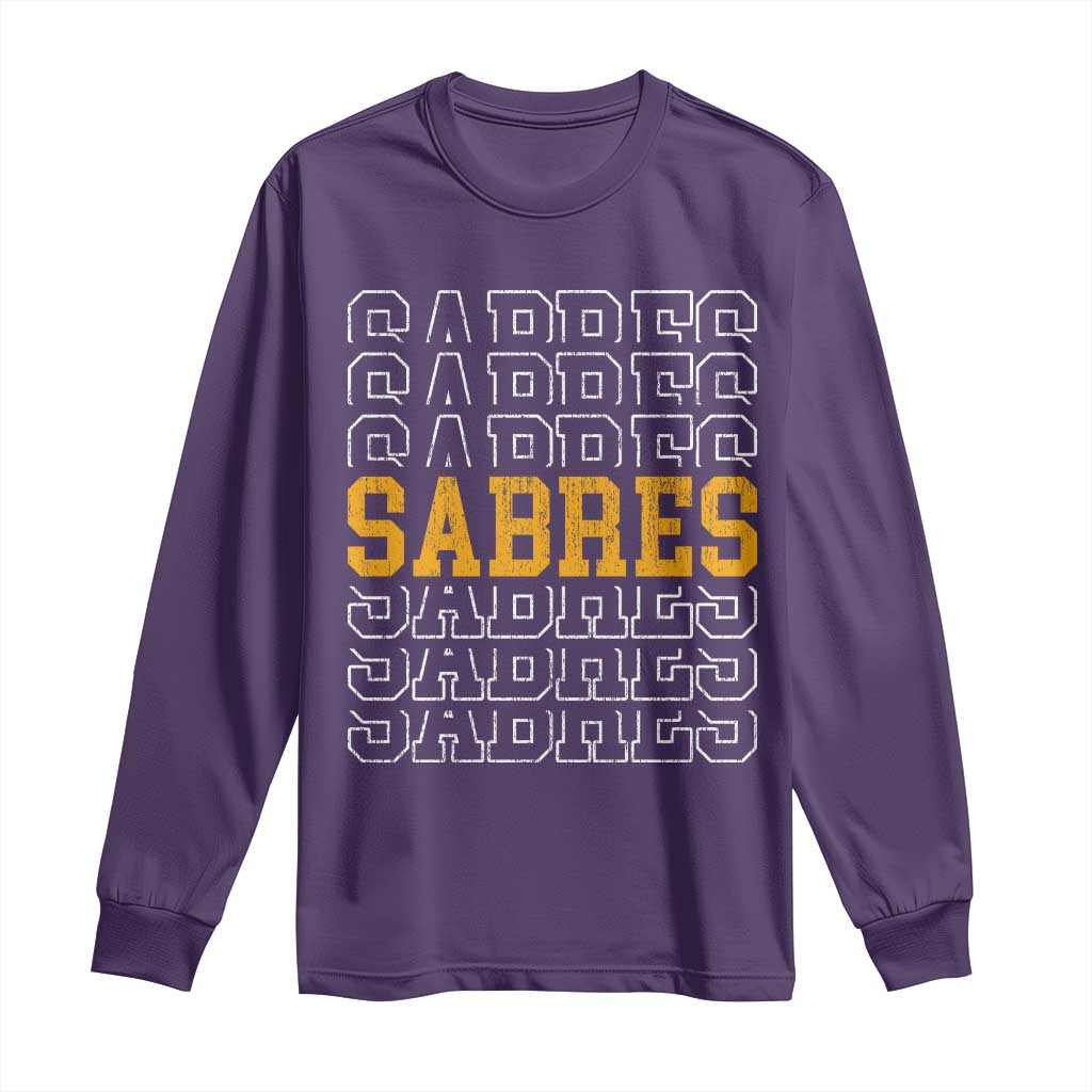 Retro Sabres Name Script Style Long Sleeve Shirt Vintage Distressed Sports Spirit Fan Pride TS02 Purple Print Your Wear