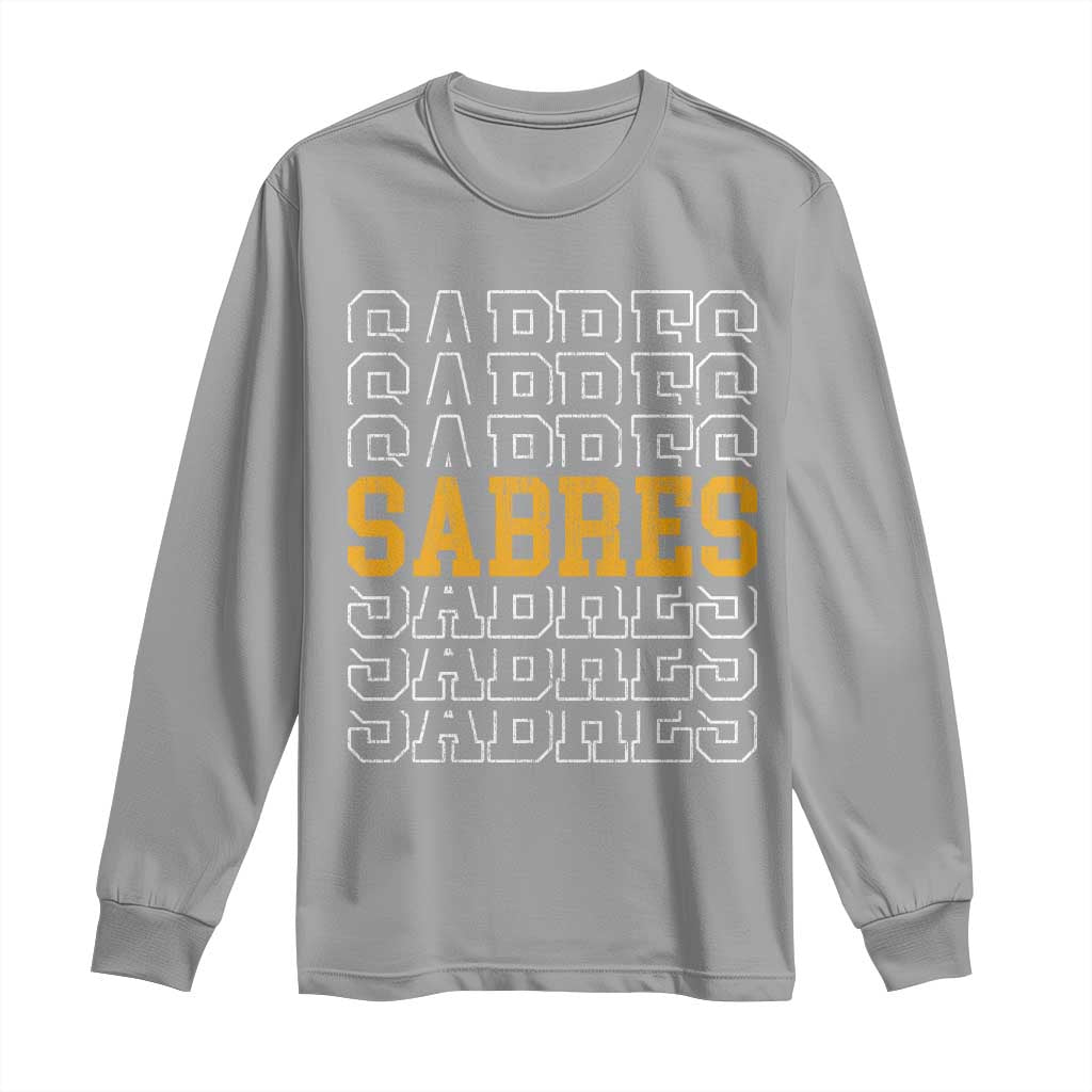 Retro Sabres Name Script Style Long Sleeve Shirt Vintage Distressed Sports Spirit Fan Pride TS02 Sport Gray Print Your Wear
