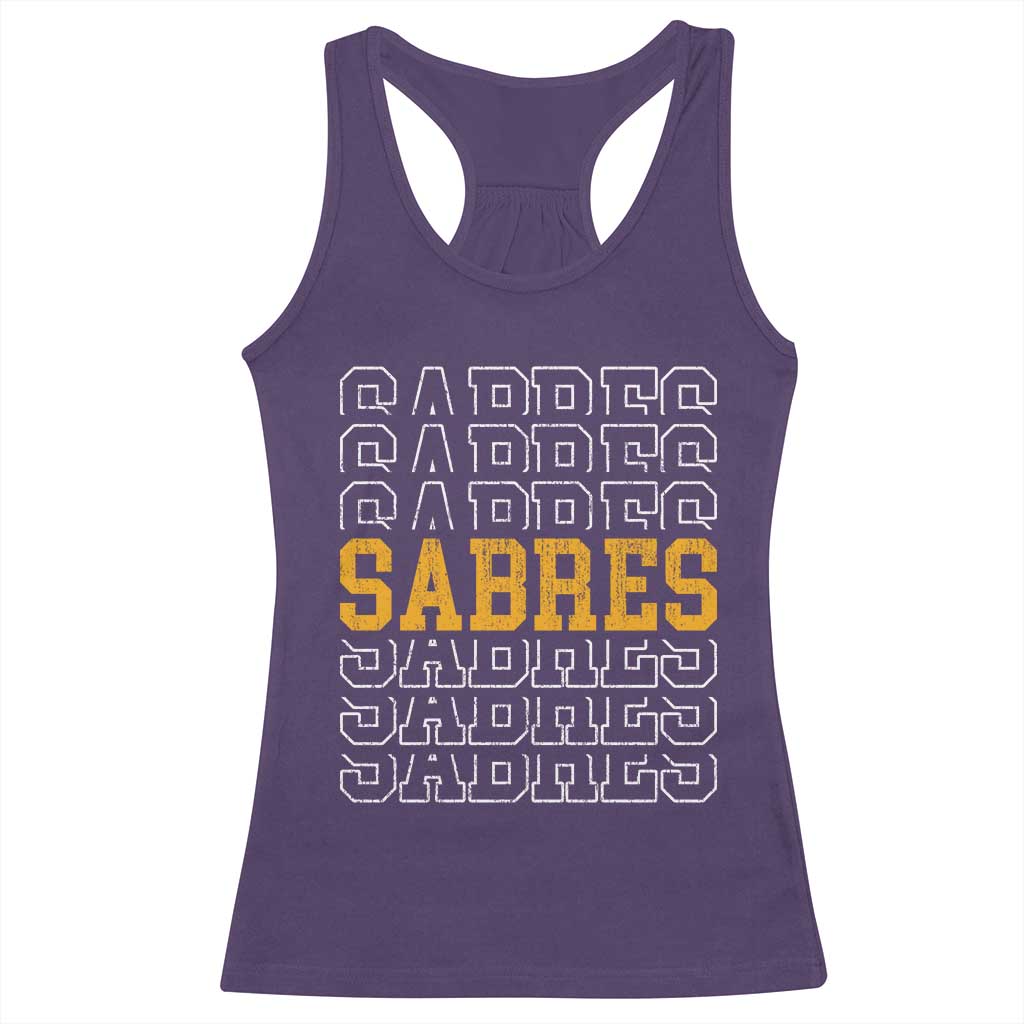 Retro Sabres Name Script Style Racerback Tank Top Vintage Distressed Sports Spirit Fan Pride TS02 Purple Print Your Wear