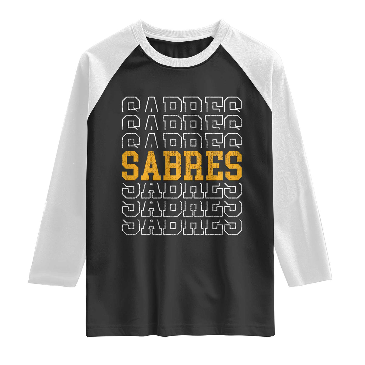 Retro Sabres Name Script Style Raglan Shirt Vintage Distressed Sports Spirit Fan Pride TS02 Black White Print Your Wear