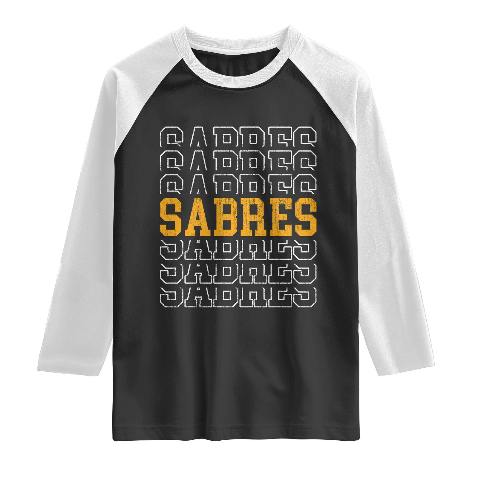 Retro Sabres Name Script Style Raglan Shirt Vintage Distressed Sports Spirit Fan Pride TS02 Black White Print Your Wear