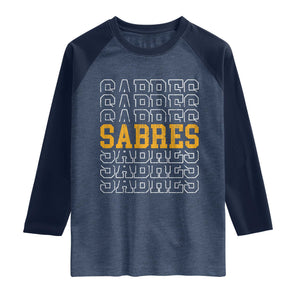 Retro Sabres Name Script Style Raglan Shirt Vintage Distressed Sports Spirit Fan Pride TS02 Heather Denim Navy Print Your Wear