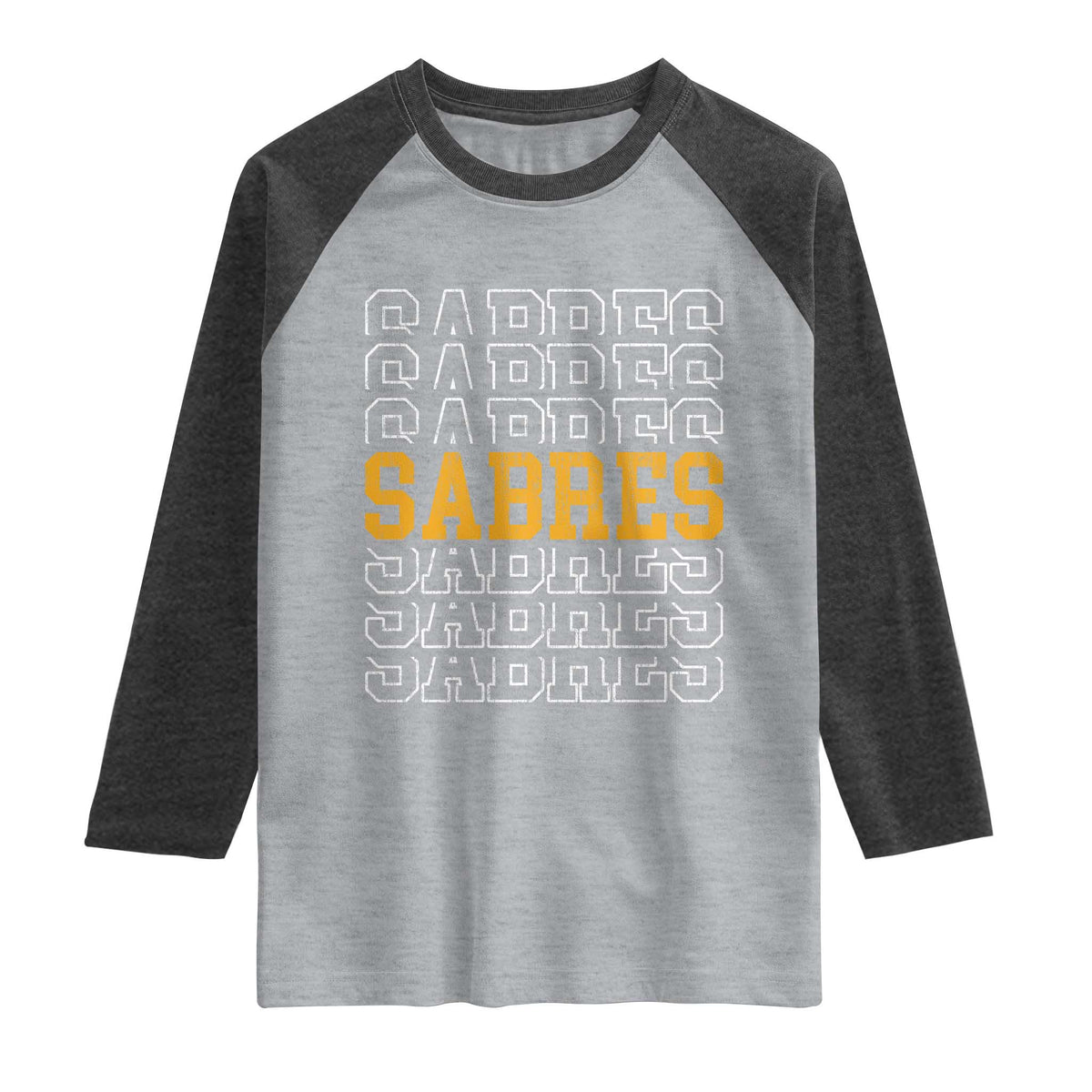 Retro Sabres Name Script Style Raglan Shirt Vintage Distressed Sports Spirit Fan Pride TS02 Heather Gray Heather Charcoal Print Your Wear