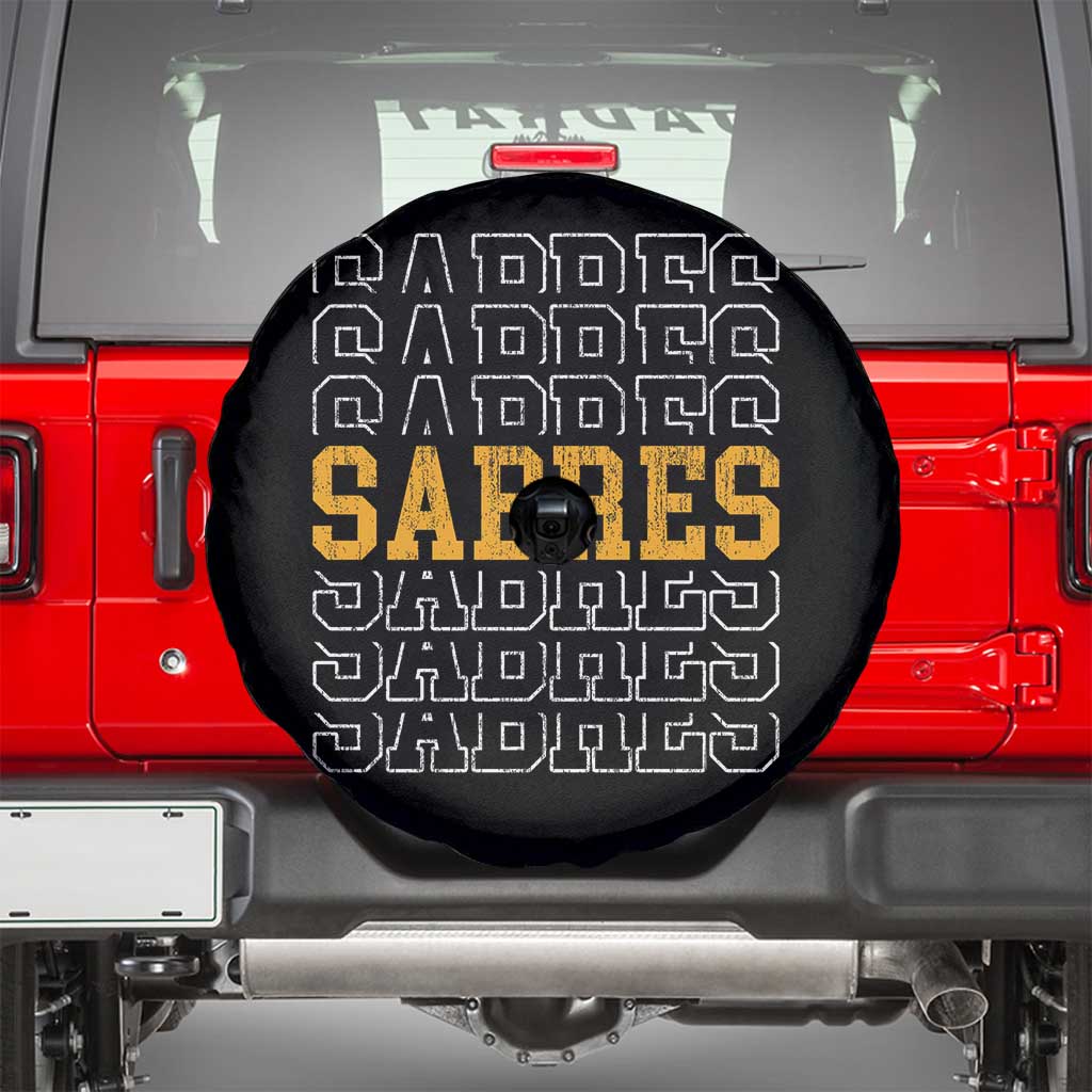 Retro Sabres Name Script Style Spare Tire Cover Vintage Distressed Sports Spirit Fan Pride TS02 Black Print Your Wear