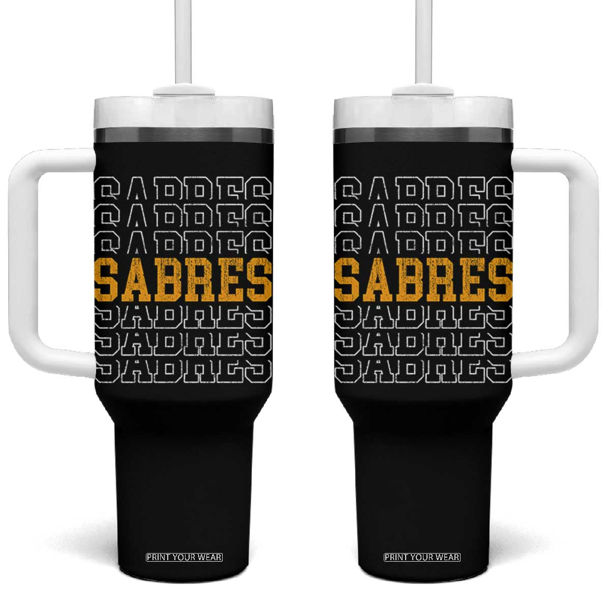 Retro Sabres Name Script Style Tumbler With Handle Vintage Distressed Sports Spirit Fan Pride TS02 One Size: 40 oz Black Print Your Wear