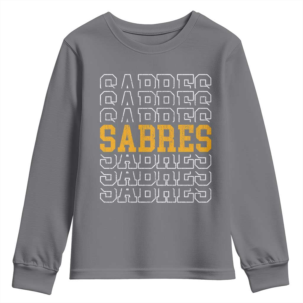 Retro Sabres Name Script Style Youth Sweatshirt Vintage Distressed Sports Spirit Fan Pride TS02 Charcoal Print Your Wear