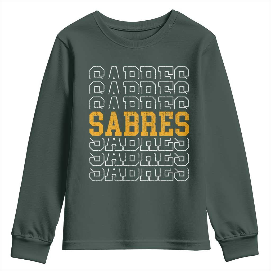 Retro Sabres Name Script Style Youth Sweatshirt Vintage Distressed Sports Spirit Fan Pride TS02 Dark Forest Green Print Your Wear