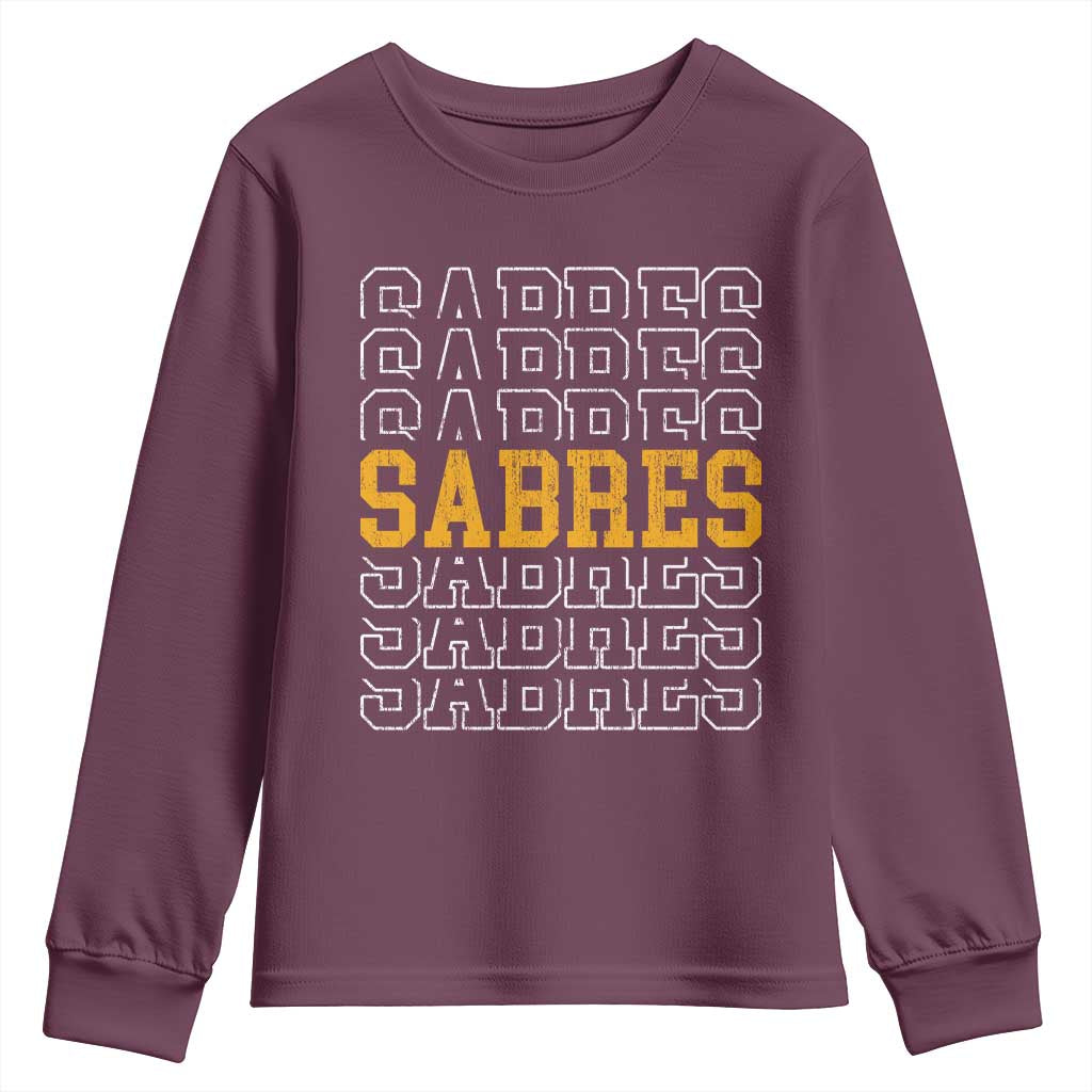 Retro Sabres Name Script Style Youth Sweatshirt Vintage Distressed Sports Spirit Fan Pride TS02 Maroon Print Your Wear