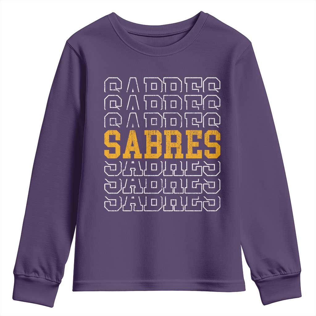 Retro Sabres Name Script Style Youth Sweatshirt Vintage Distressed Sports Spirit Fan Pride TS02 Purple Print Your Wear