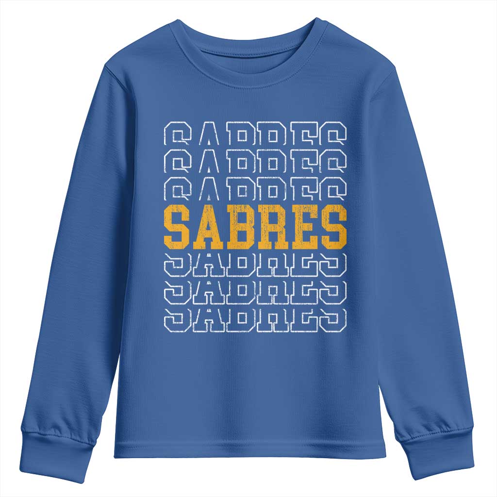 Retro Sabres Name Script Style Youth Sweatshirt Vintage Distressed Sports Spirit Fan Pride TS02 Royal Blue Print Your Wear