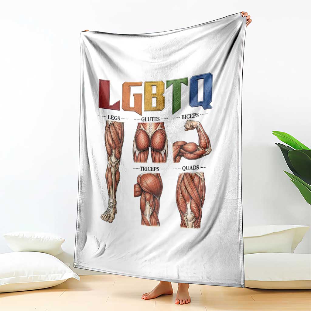 LGBTQ Acronym Funny Fitness Gym Rainbow Muscle Graphic Throw Blanket Legs Glutes Biceps Triceps Quads TS02 Print Your Wear