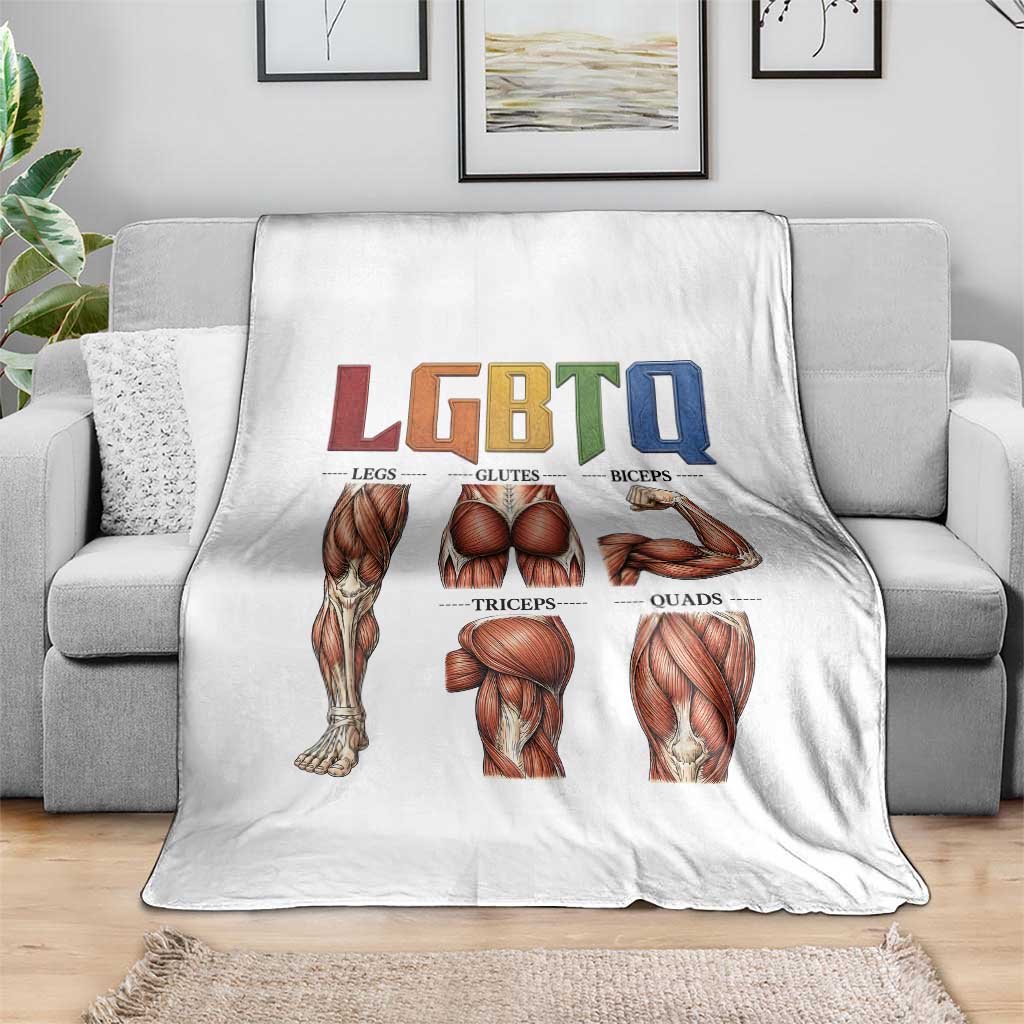 LGBTQ Acronym Funny Fitness Gym Rainbow Muscle Graphic Throw Blanket Legs Glutes Biceps Triceps Quads TS02 Print Your Wear
