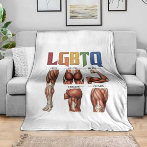 LGBTQ Acronym Funny Fitness Gym Rainbow Muscle Graphic Throw Blanket Legs Glutes Biceps Triceps Quads TS02 Print Your Wear
